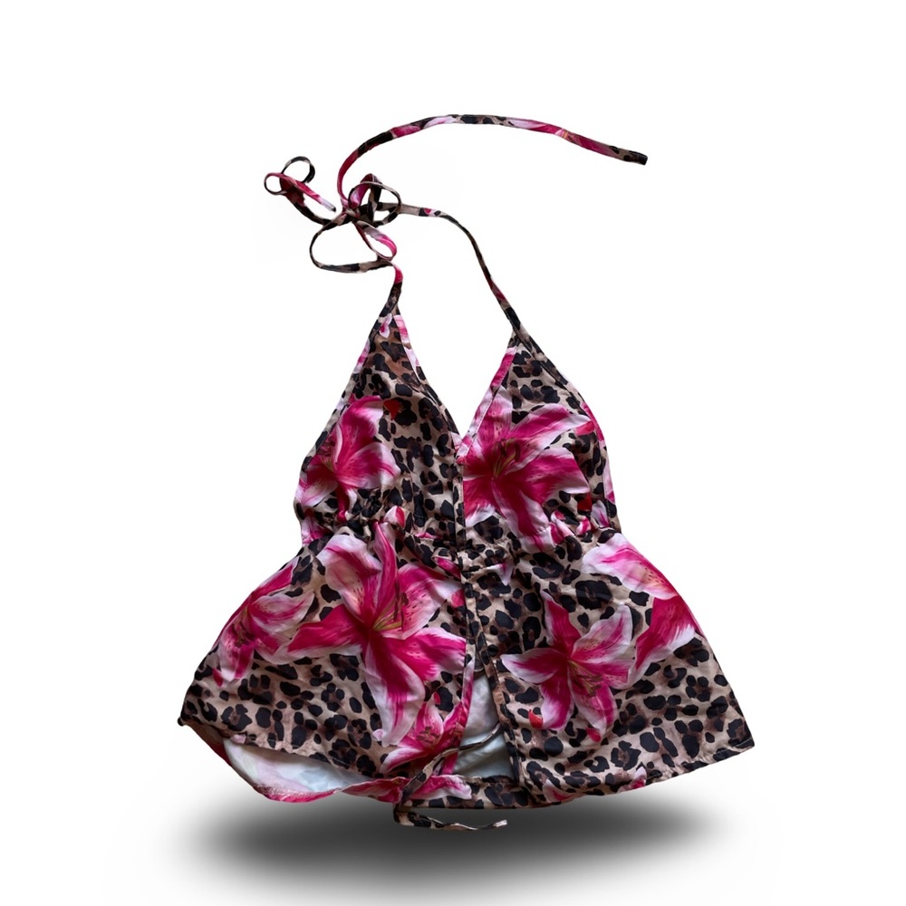 Pink Floral Leopard Print Halter Top